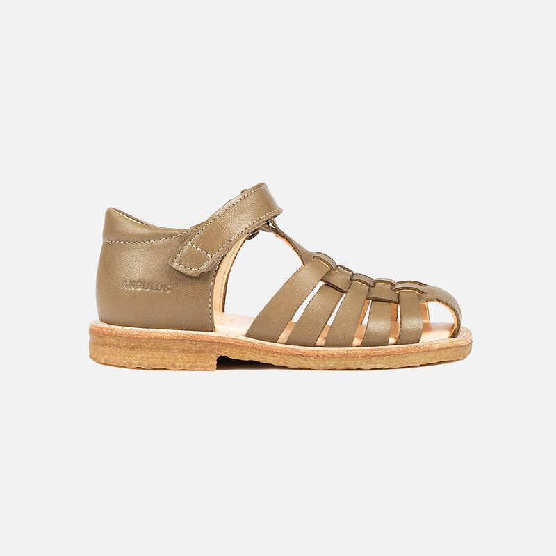 Kids Leather Woven Sandals - Olive