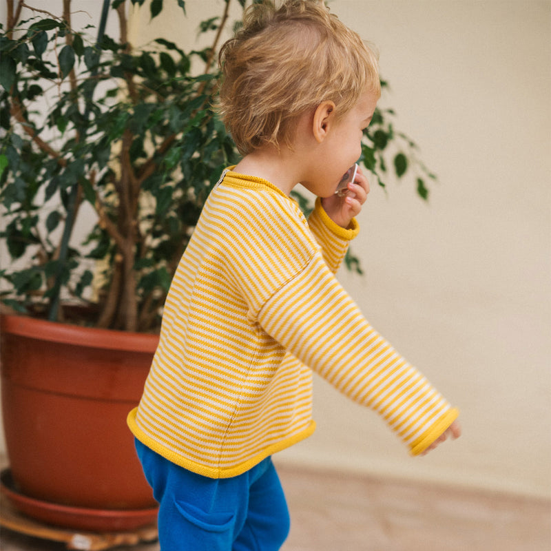 Baby & Kids Cotton Sweater - Sand/Frog Gold Stripe