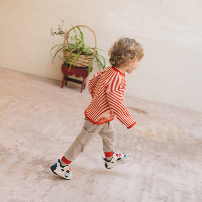 Baby & Kids Cotton Sweater - Sand/Tortoise Red Stripe