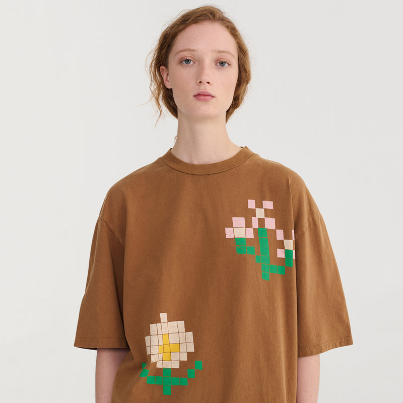 Women's Cotton Oversize T-Shirt - Pixel Flowers