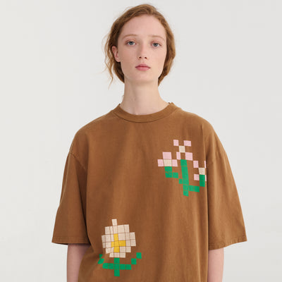 Women's Cotton Oversize T-Shirt - Pixel Flowers