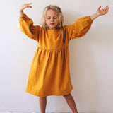 Baby & Kids Cotton Flannel Puff Sleeve Dress - Yellow