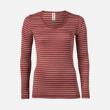 Womens Merino Wool & Silk LS Top - Copper Stripe