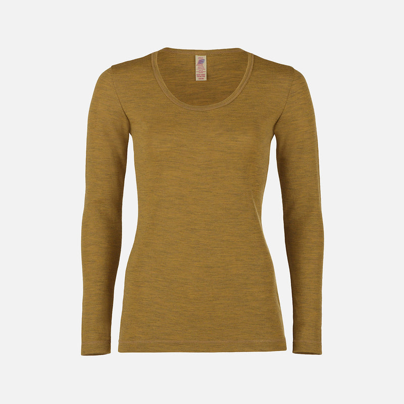 Womens Merino Wool LS Top - Saffron Melange