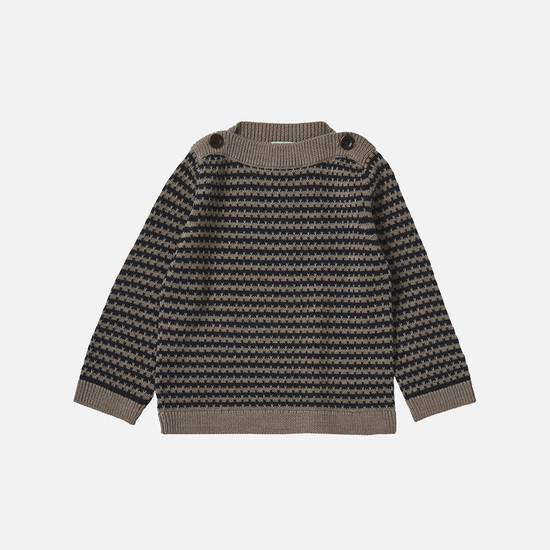 Baby Merino Wool Boatneck Sweater - Hazel Melange/Dark Navy Stripe