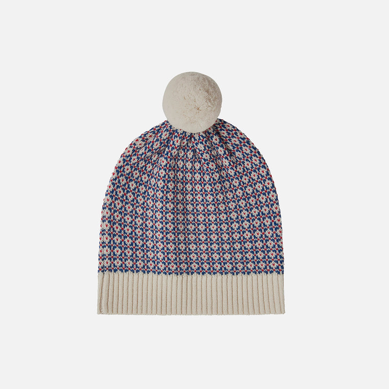 Merino Wool Nordic Hat - Ecru/Pond Blue/Red