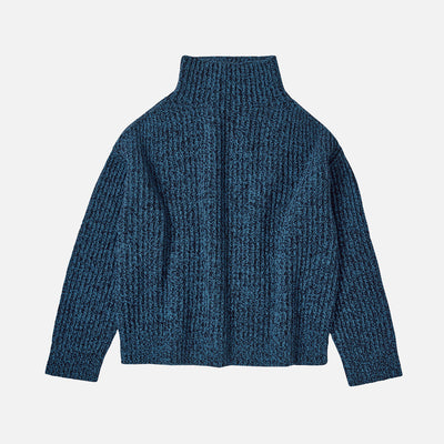 Womens Lambswool Rib Sweater - Dark Navy/Deep Sky