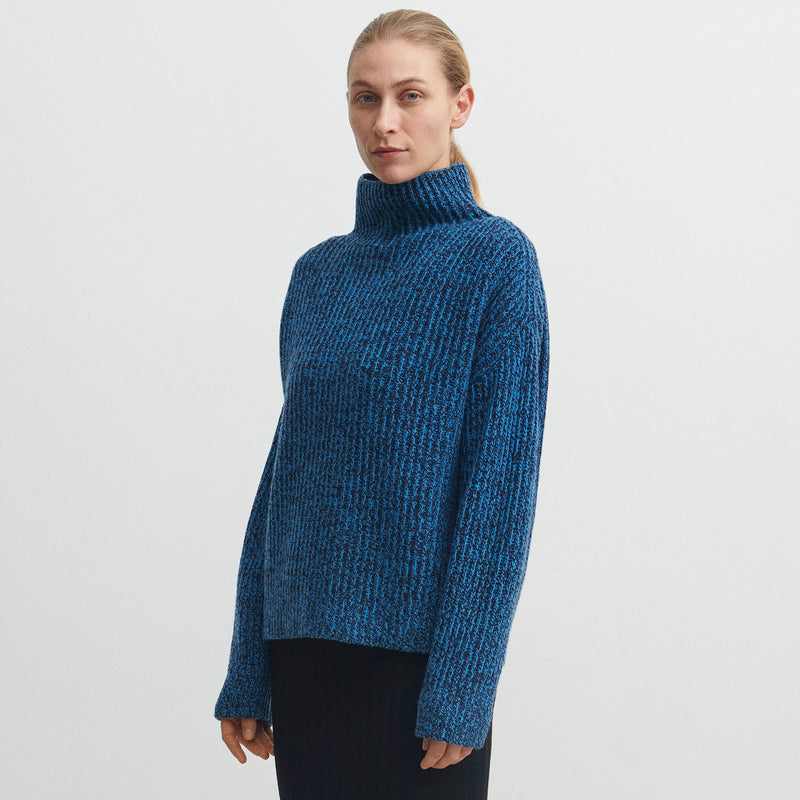 Womens Lambswool Rib Sweater - Dark Navy/Deep Sky