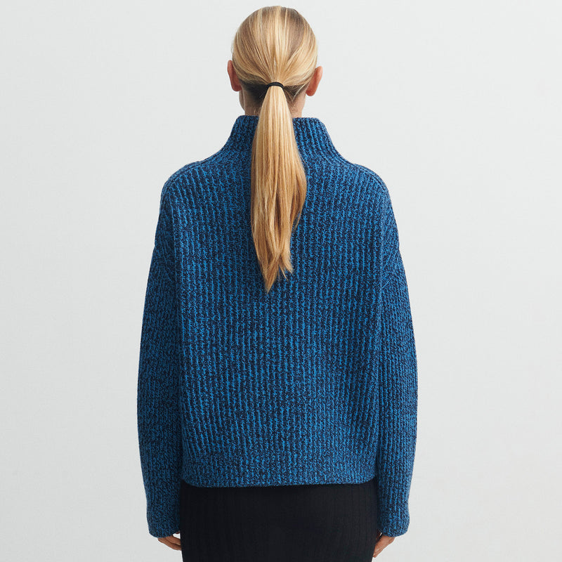 Womens Lambswool Rib Sweater - Dark Navy/Deep Sky