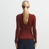 Womens Merino Wool High Neck Rib Top - Clay