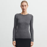 Womens Merino Wool Rib Top - Grey Melange