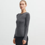 Womens Merino Wool Rib Top - Grey Melange