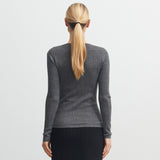 Womens Merino Wool Rib Top - Grey Melange