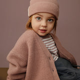 Wool Rib Cardigan - Berry