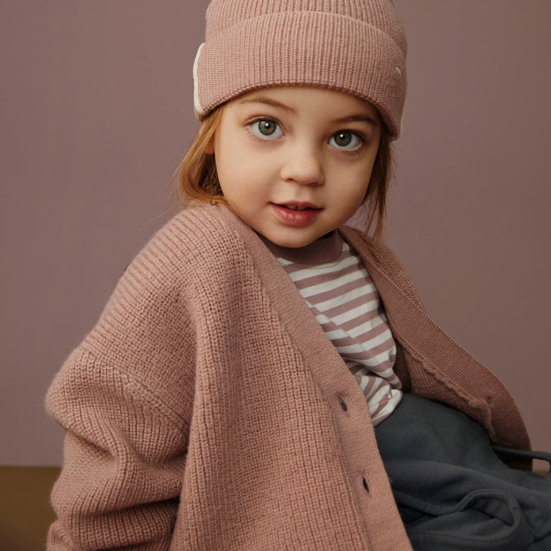 Wool Rib Cardigan - Berry