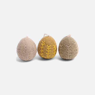 Handmade Felted Wool Egg Decorations - Set of 3 - Clay