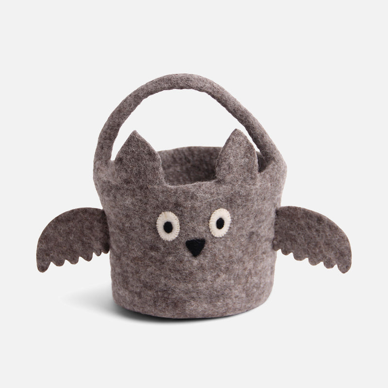 Handmade Felted Wool Bat Basket - Grey