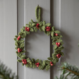 Handmade Felted Wool Small Wreath with Red Berries