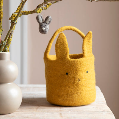 Handmade Felted Wool Easter Bunny Basket - Ochre
