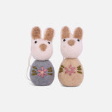 Handmade Felted Wool Bunny Decorations - Set of 2 - White