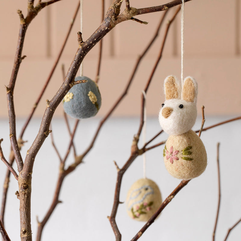 Handmade Felted Wool Egg Decorations - Set of 3 - Birds