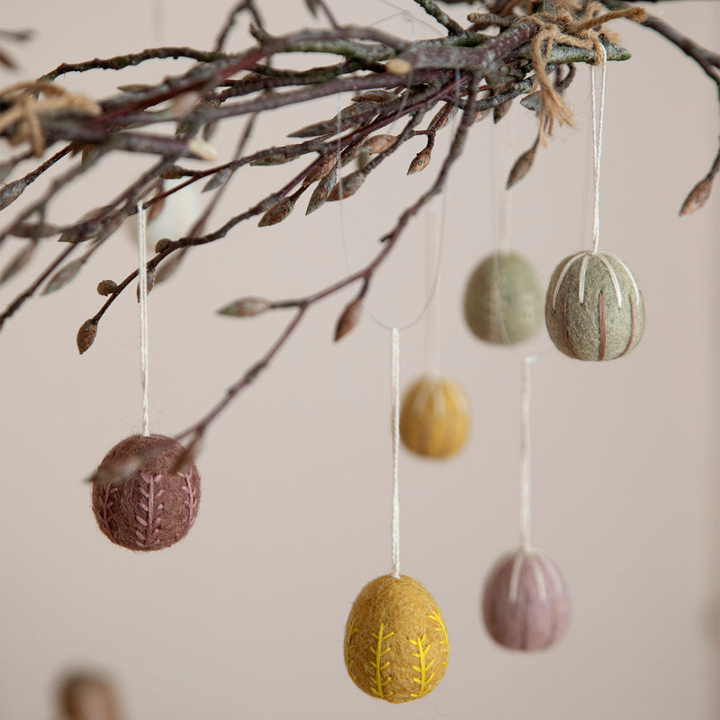 Handmade Felted Wool Egg Decorations - Set of 3 - Clay