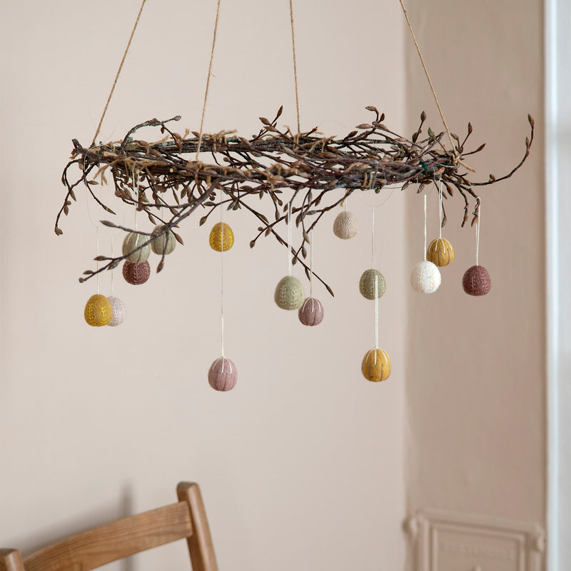 Handmade Felted Wool Egg Decorations - Set of 3 - Clay