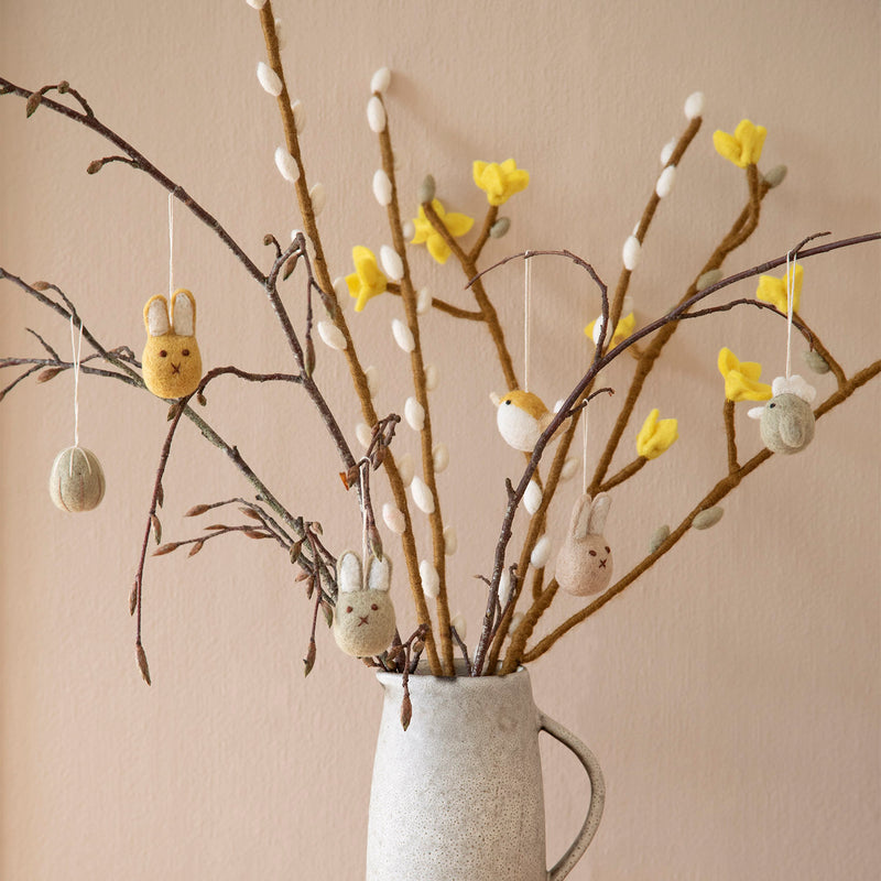 Handmade Felted Wool Willow Branch - White