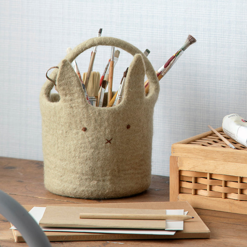 Handmade Felted Wool Bunny Basket - Dusty Green