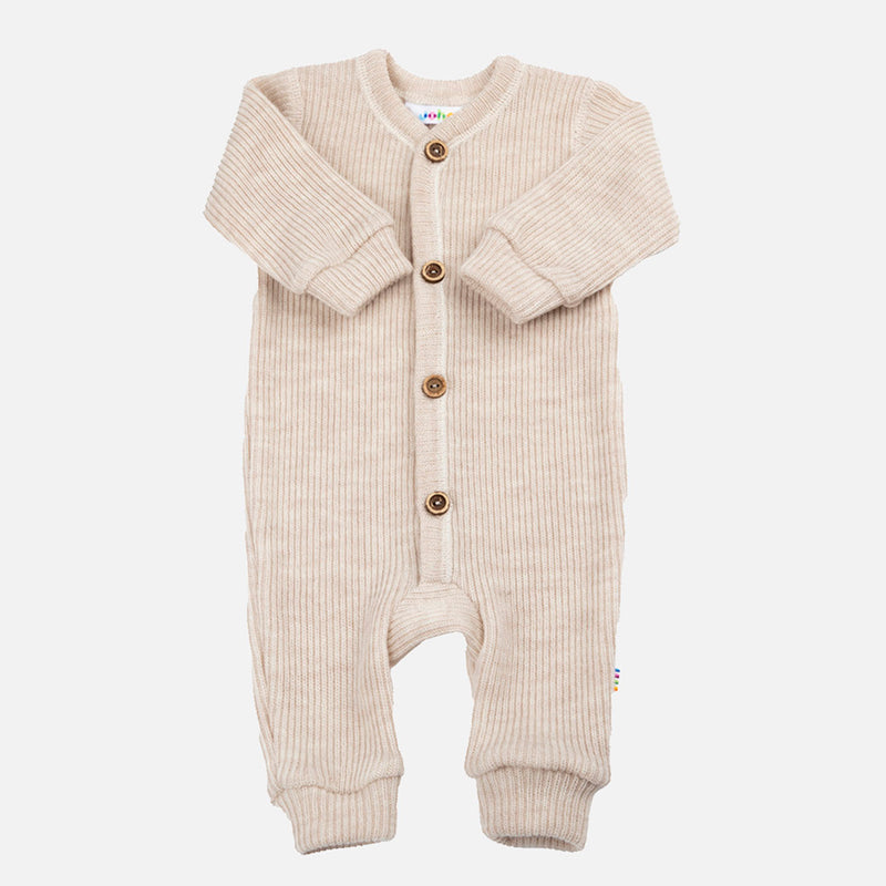 Baby & Kids Merino Wool Heavy Rib Pyjamas/Romper - Oatmeal