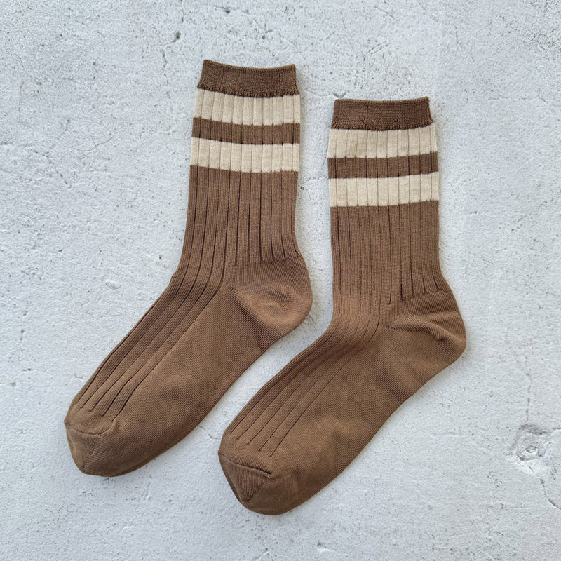 Womens Cotton Her Varsity Socks - Toffee