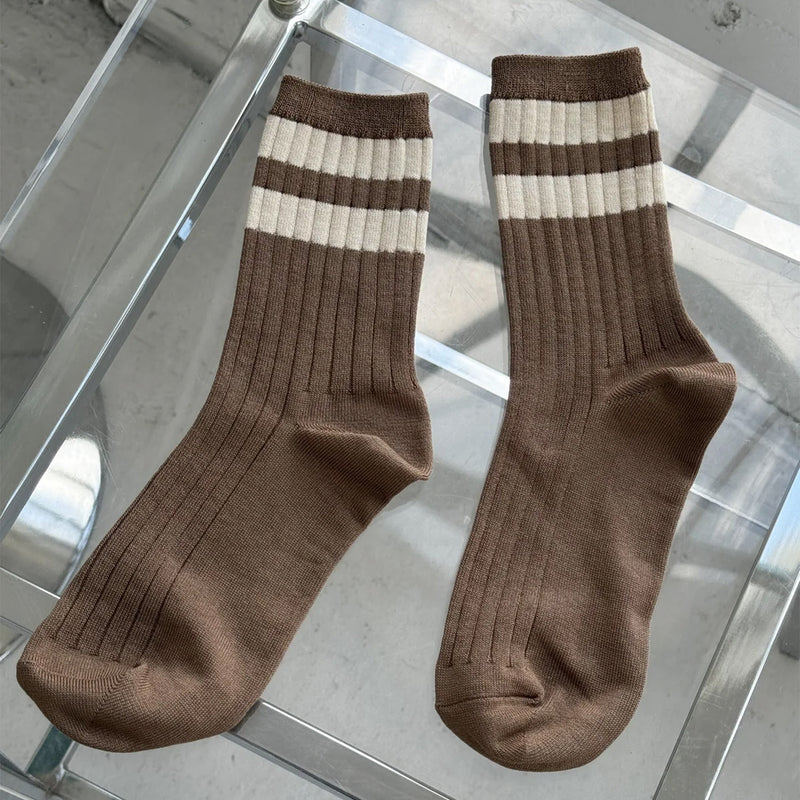 Womens Cotton Her Varsity Socks - Toffee