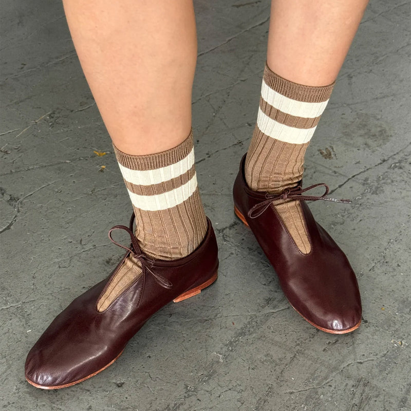 Womens Cotton Her Varsity Socks - Toffee