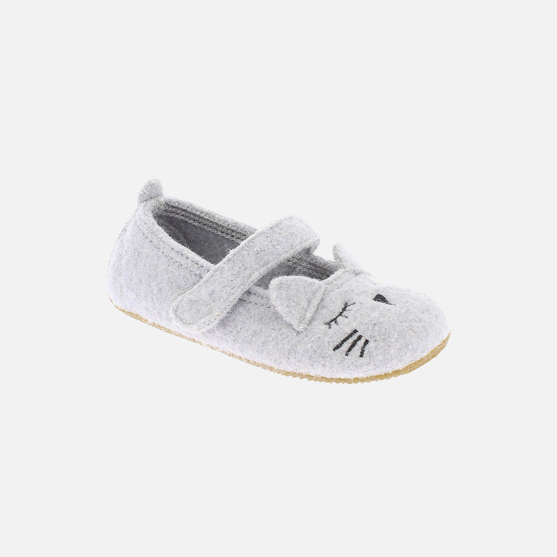 Boiled Wool Ballerina Shoe - Light Grey Kitten