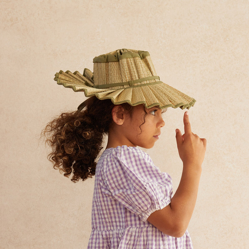 Baby & Kids Hand Woven Natural Grass Capri Hat - Olive Grove