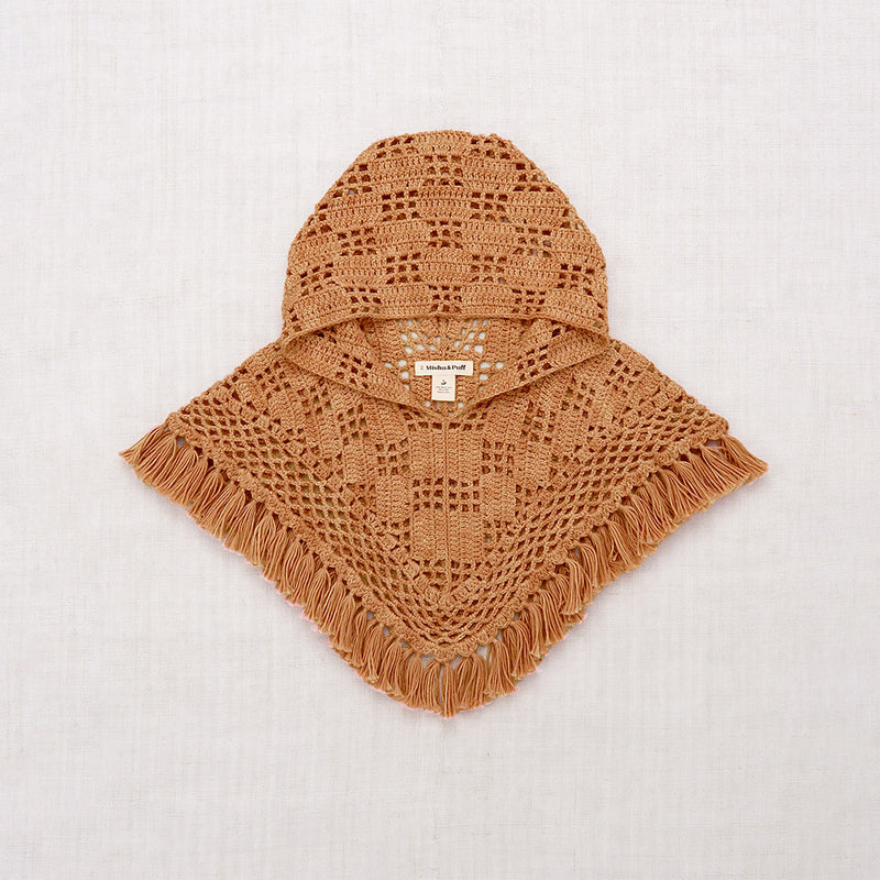 Hand Crochet Merino Wool Lattice Hooded Capelet - Rose Gold