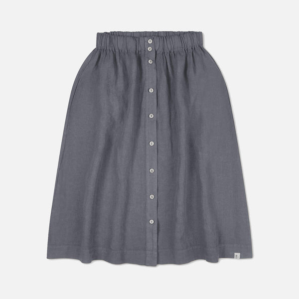 Womens Linen Midi Skirt - Storm Blue