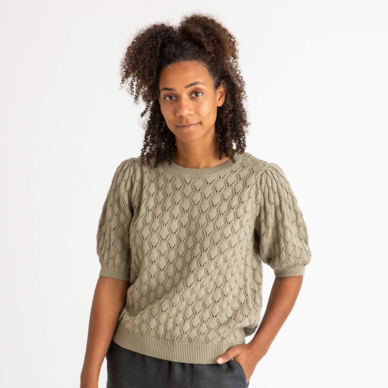 Womens Cotton Knit Blouse - Khaki