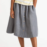 Womens Linen Midi Skirt - Storm Blue