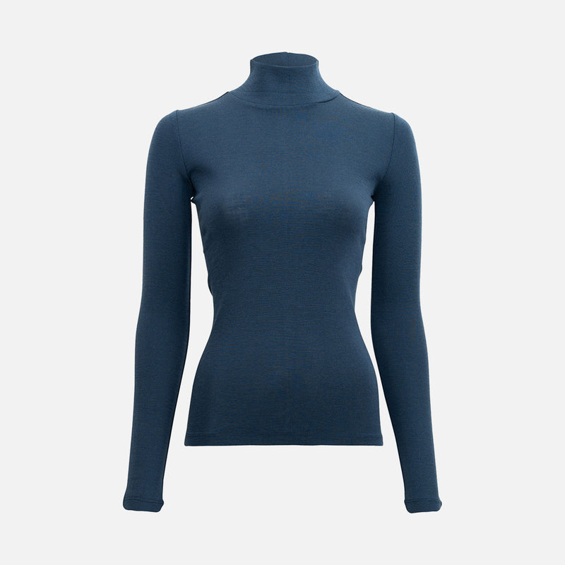 Womens Merino Wool Vakrast Roll Neck Top - Midnight