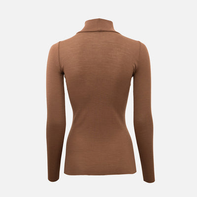 Womens Merino Wool Vakrast Roll Neck Top - Toffee