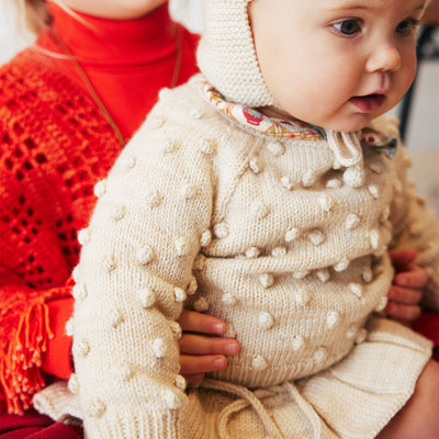 Baby Hand Knit Merino Wool Original Popcorn Sweater - String