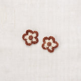 Hand Knit Merino Wool Medium Flower Clip Set - Chestnut