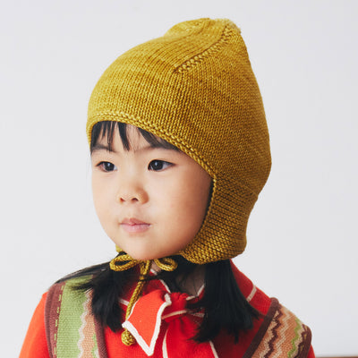 Hand Knit Merino Wool Pointy Peak Hat  - Citron