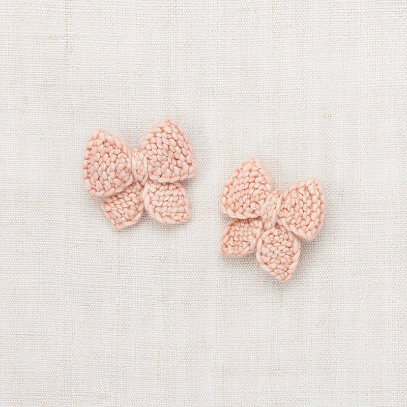 Hand Knit Merino Wool Baby Puff Bow Set - Faded Rose