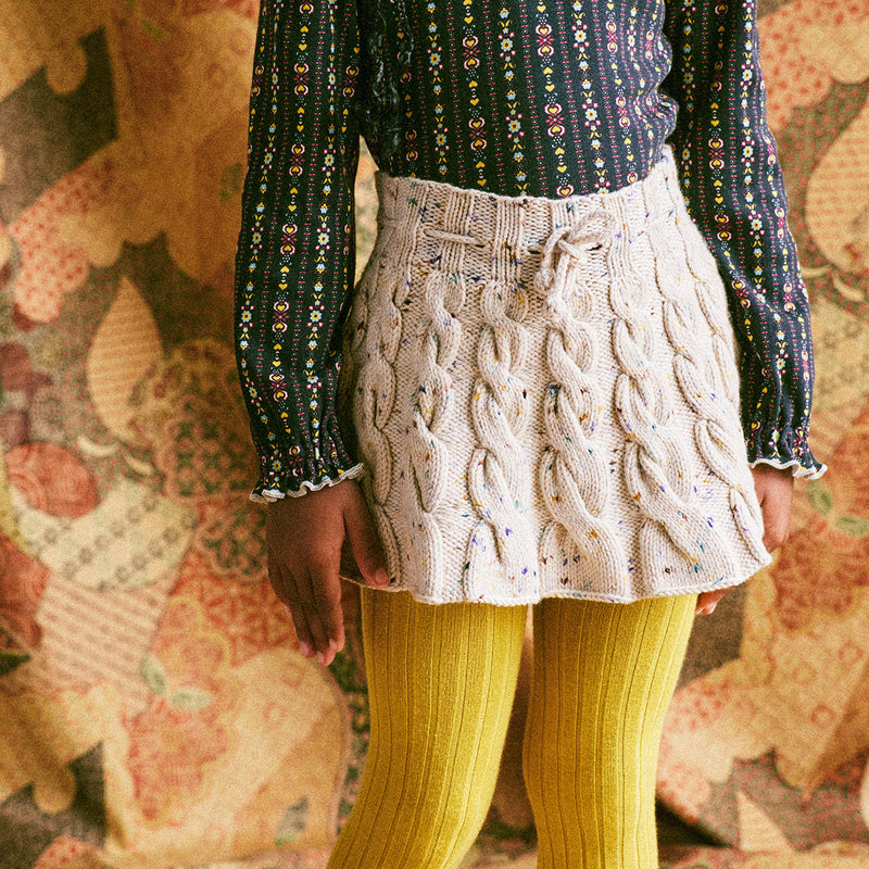 Hand Knit Merino Wool Cable Skating Skirt - Iris Confetti