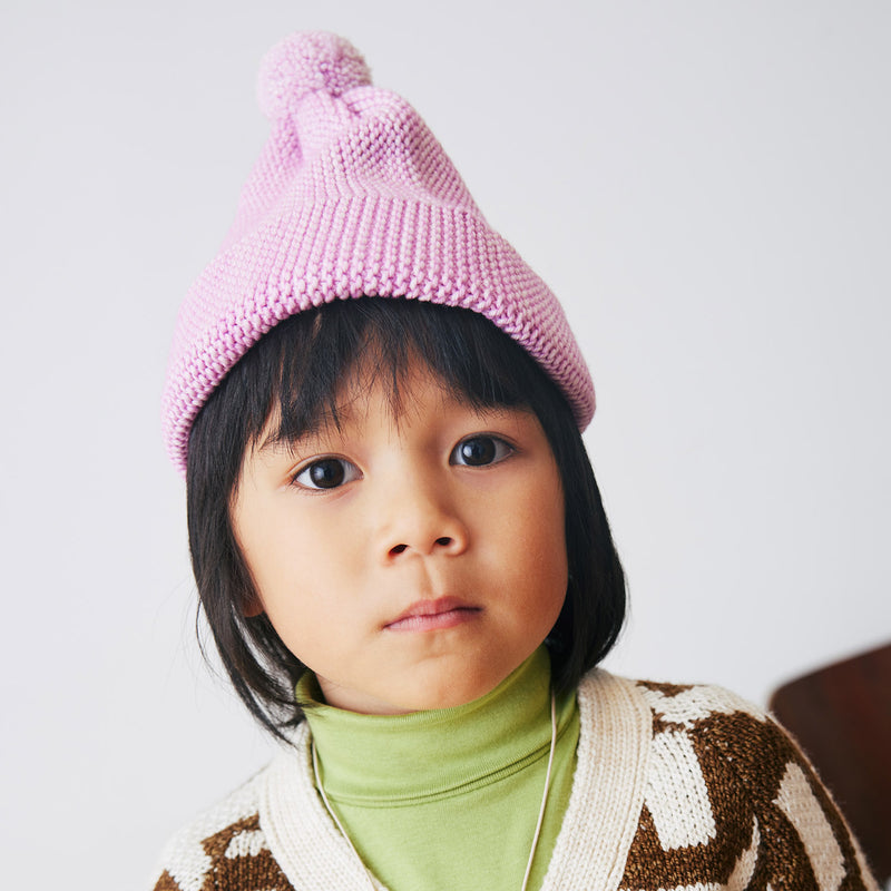 Merino Wool Garter Hat - Pink Lilac