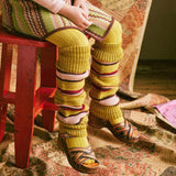 Hand Knit Merino Wool Log Cabin Leg Warmer - Citron