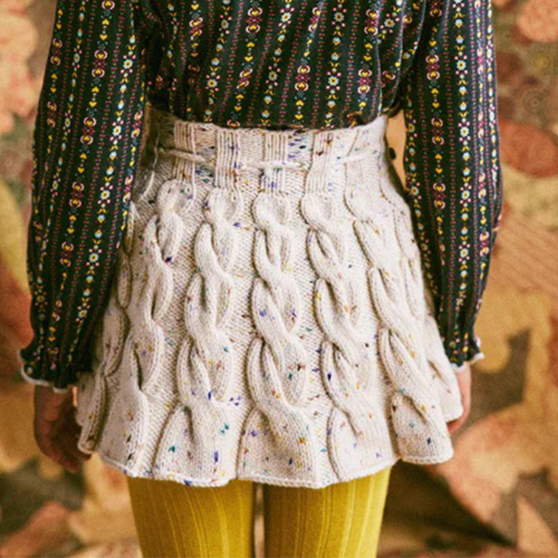 Hand Knit Merino Wool Cable Skating Skirt - Iris Confetti