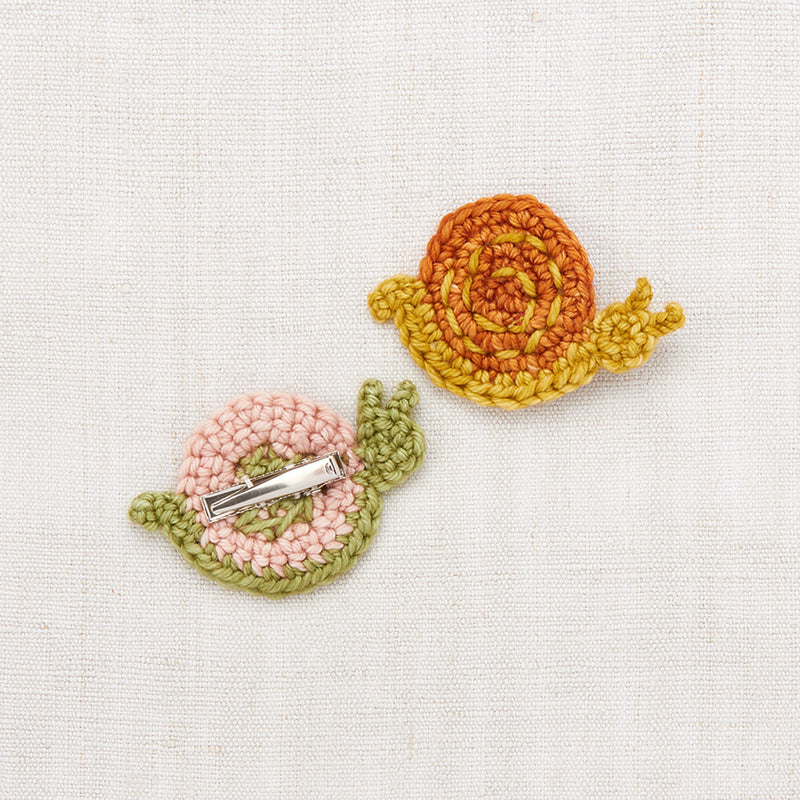 Hand Crochet Merino Wool Snail Clip Set - Faded Rose